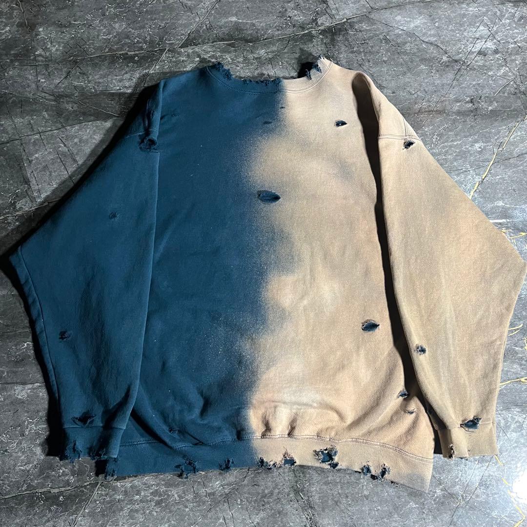 90s NIKE USA製 half＆half 抜染 ボロ トレーナー ロゴ