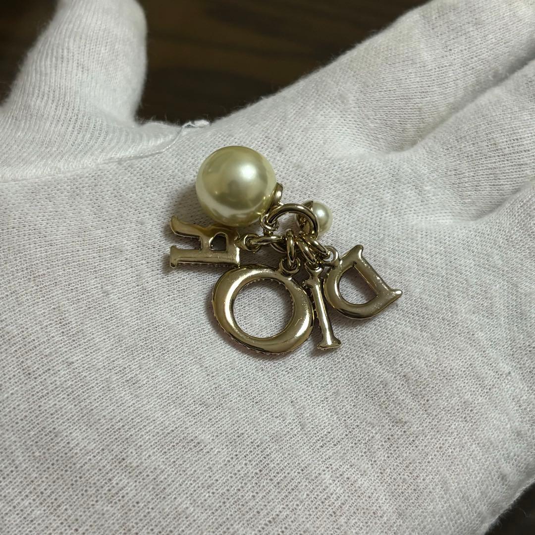 ［美品］ディオール　トライバル　ピアス　パール　ロゴ　ラインストーン　シングル