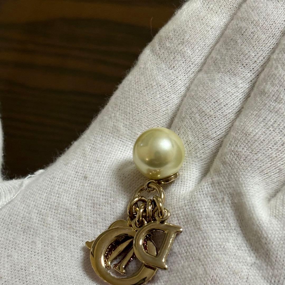 ［美品］ディオール　トライバル　ピアス　パール　ロゴ　ラインストーン　シングル
