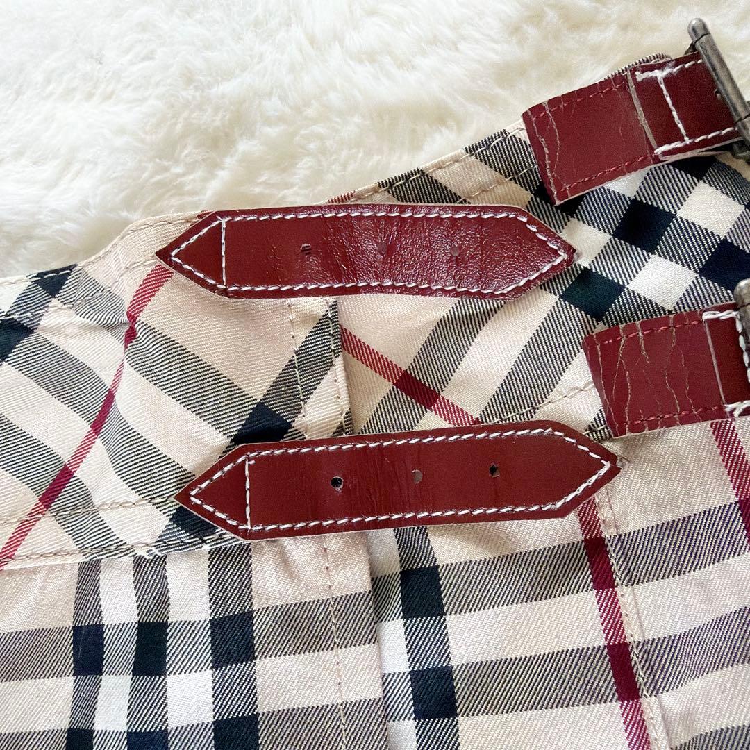 【バーバリーブルーレーベル】ベルトラッププリーツスカート ベージュノバチェック