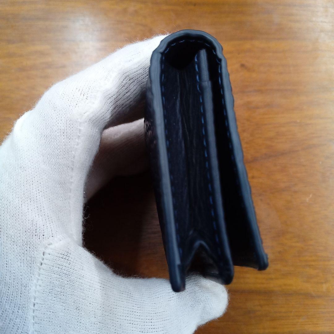 ネイビー　クロコダイル　クロコ　名刺入れ　カードケース　本革