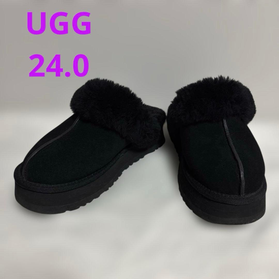 綺麗♡UGG 黒 スエード ファー付き クロッグ サンダル　サボ　アグ　24