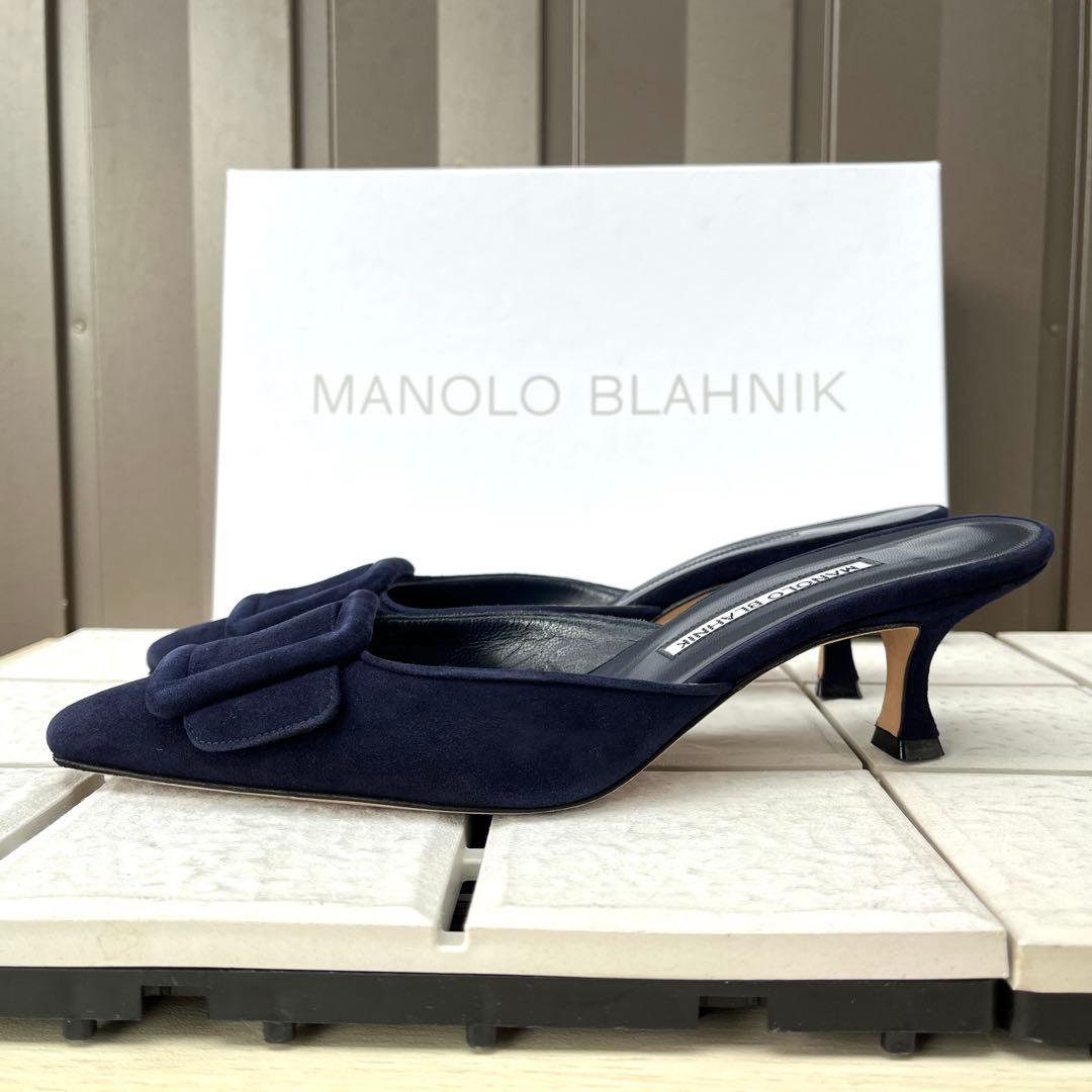 36.5 マノロブラニク　メイセール　ミュール　サンダル　ネイビー　23.5
