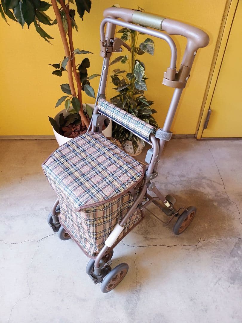 【送料込み】島製作所 シルバーカー チェック柄 収納バッグ付き