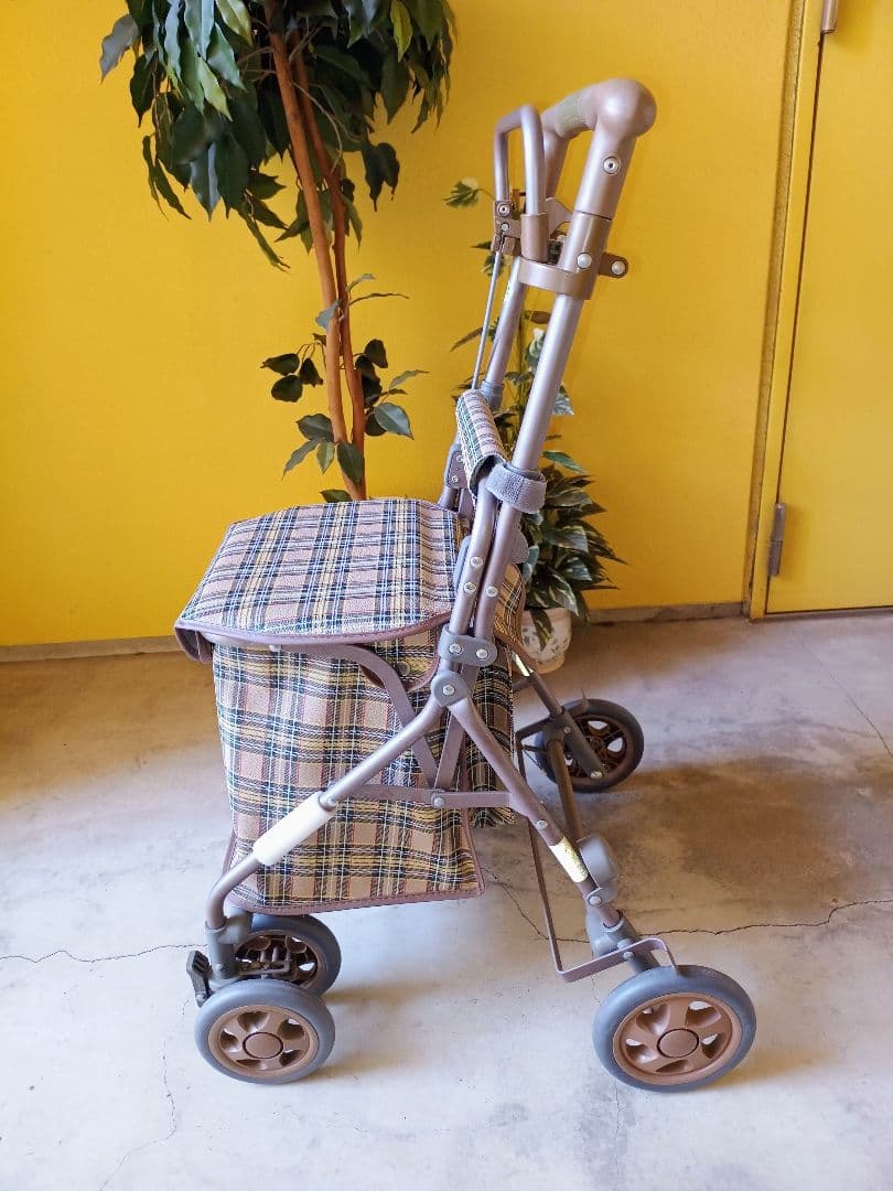 【送料込み】島製作所 シルバーカー チェック柄 収納バッグ付き