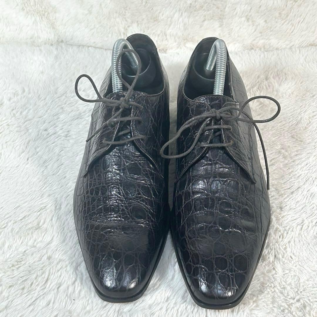 【イタリア製】クロコダイルレザー ドレスシューズ 黒 ビジネス ストレートチップ