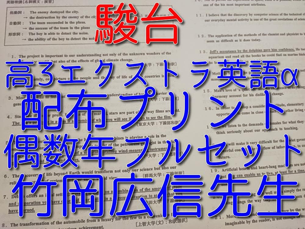駿台の竹岡先生の高３エクストラ英語α偶数年配布プリントフルセット　鉄緑会　河合塾