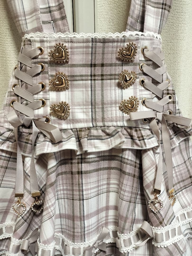 LIZLISA リズリサ はしごリボンチェックティアードスカパン ピンク