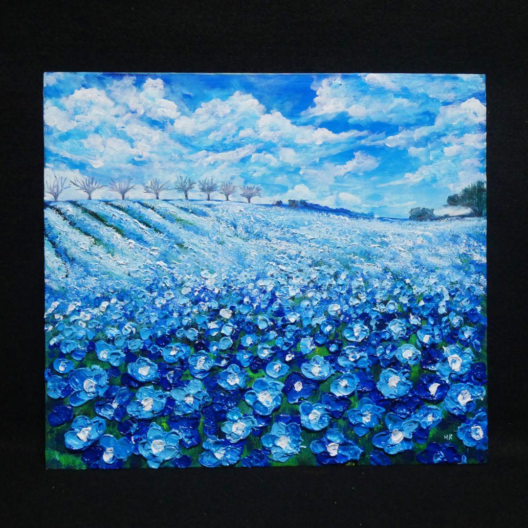 油絵 油彩 油彩画 絵画 絵【ネモフィラブルーの丘】