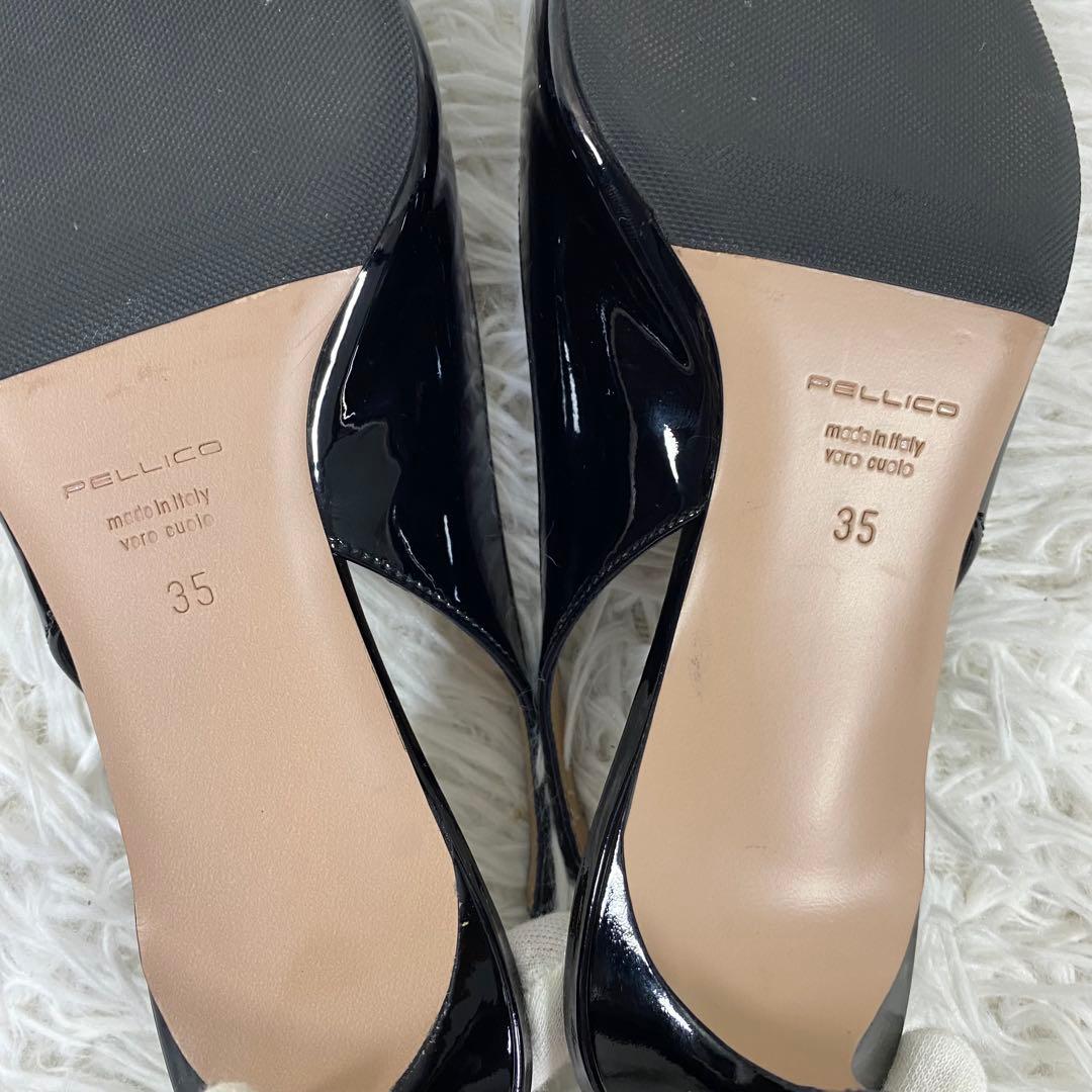 美品 ペリーコ PELLICO バックストラップミュール 22cm エナメル 黒