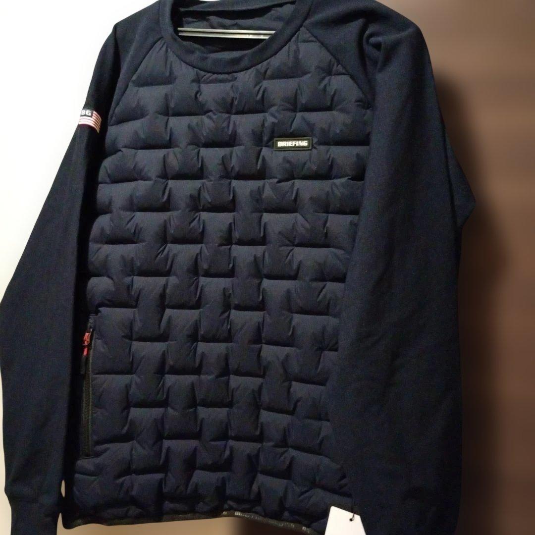 ブリーフィングメンズハイブリッドダウンクルーネックネイビーサイズL