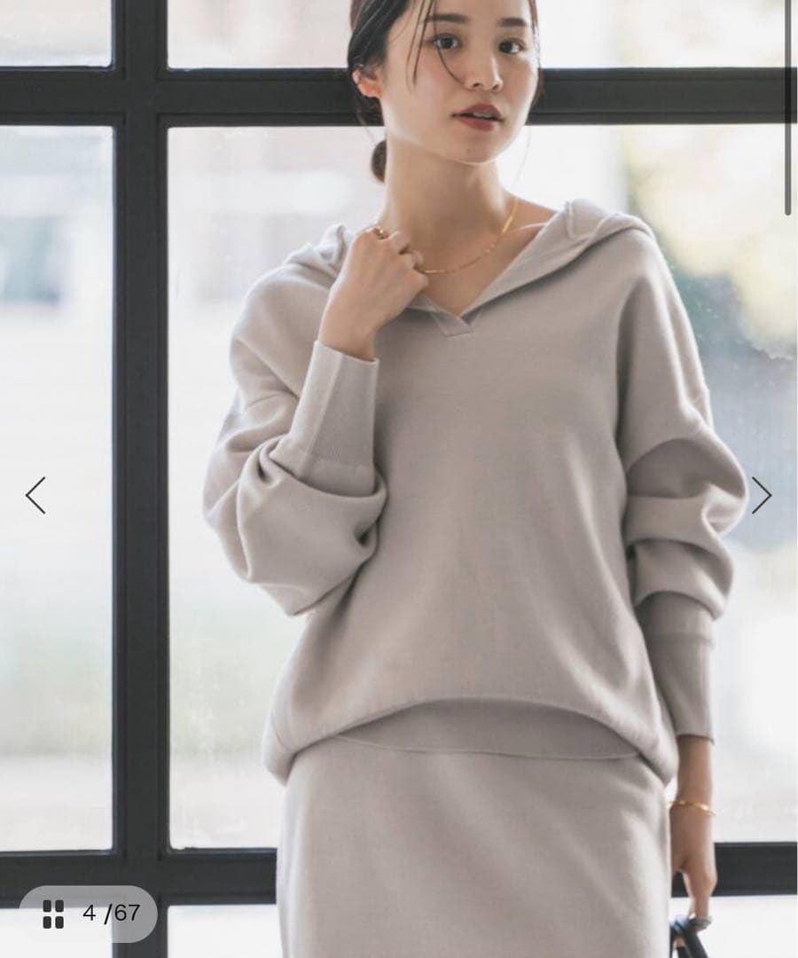 新品未使用　noble 接結タック編みフードプルオーバー　ベージュA