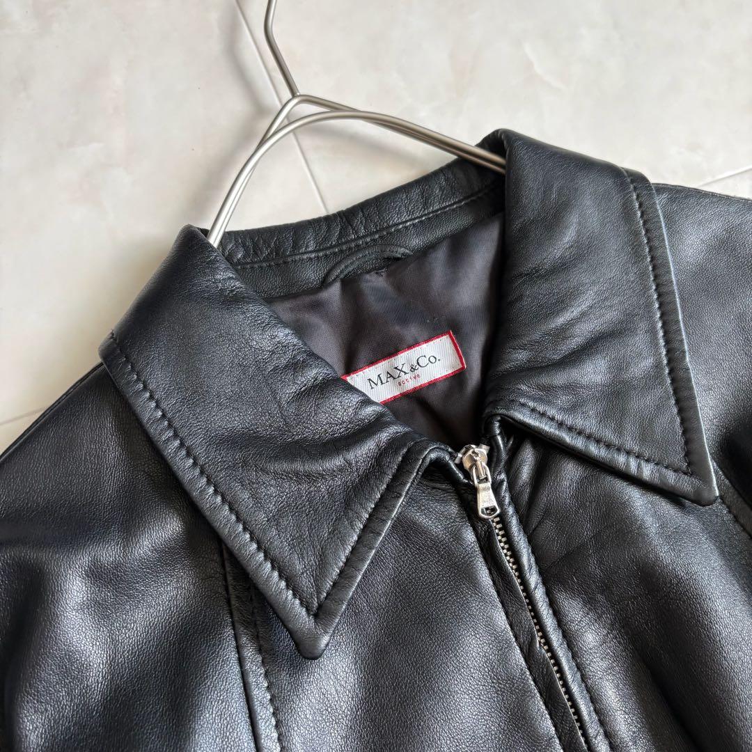 Max Mara ラムレザー ジップジャケット 黒 42 美シルエット シングル