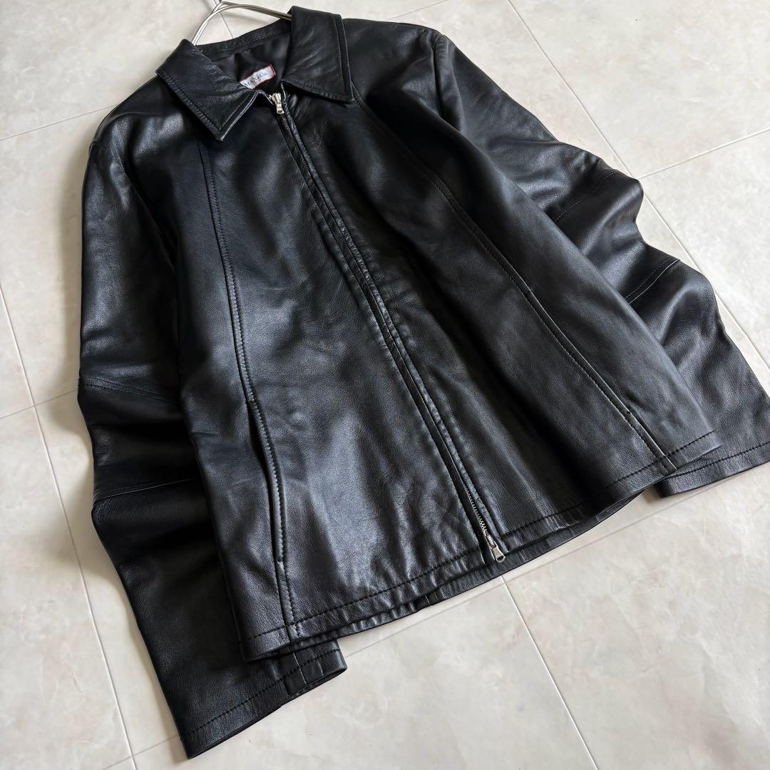 Max Mara ラムレザー ジップジャケット 黒 42 美シルエット シングル