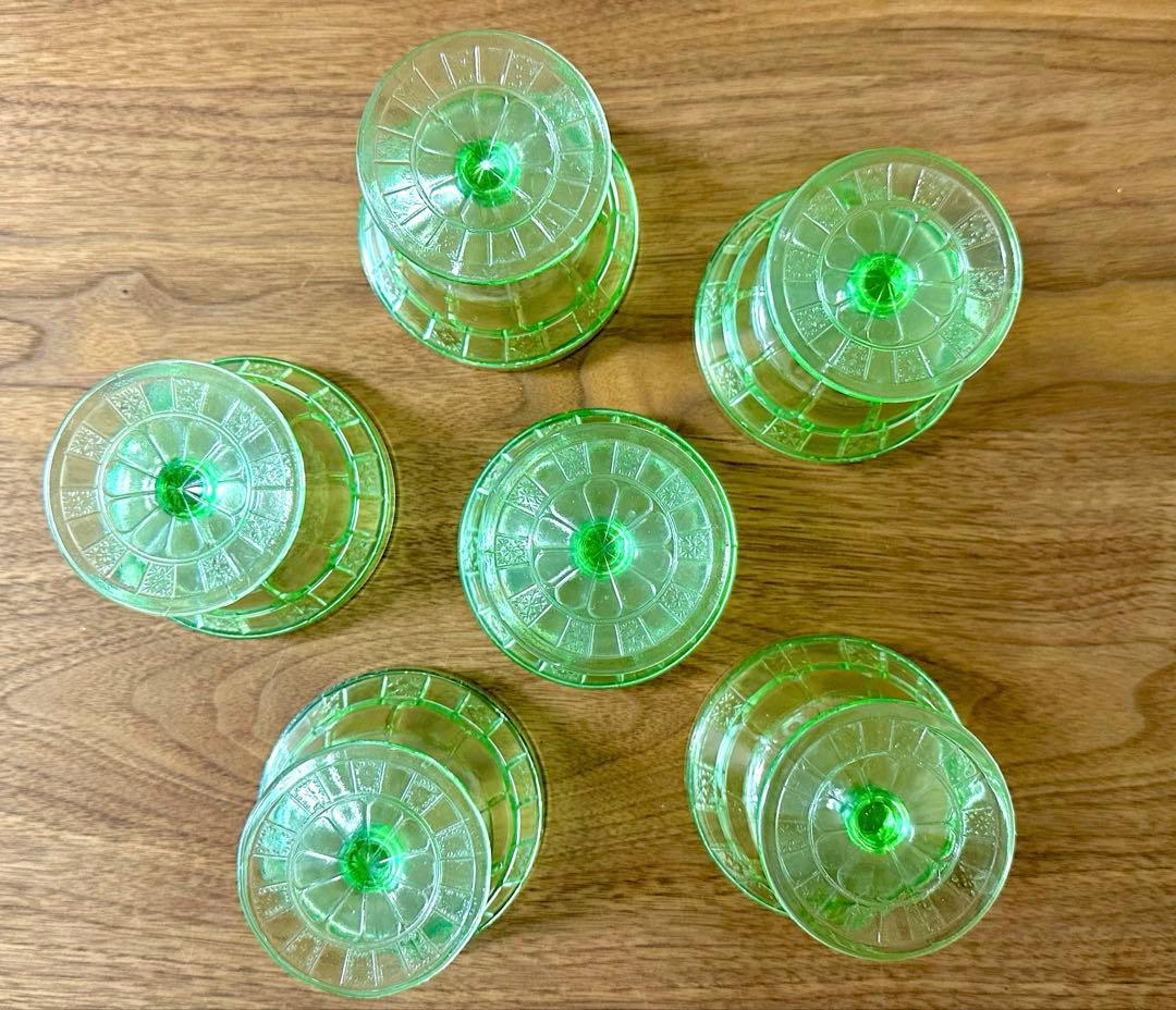 クリアランスDepression Glassディプレッションシャーベットグラス6