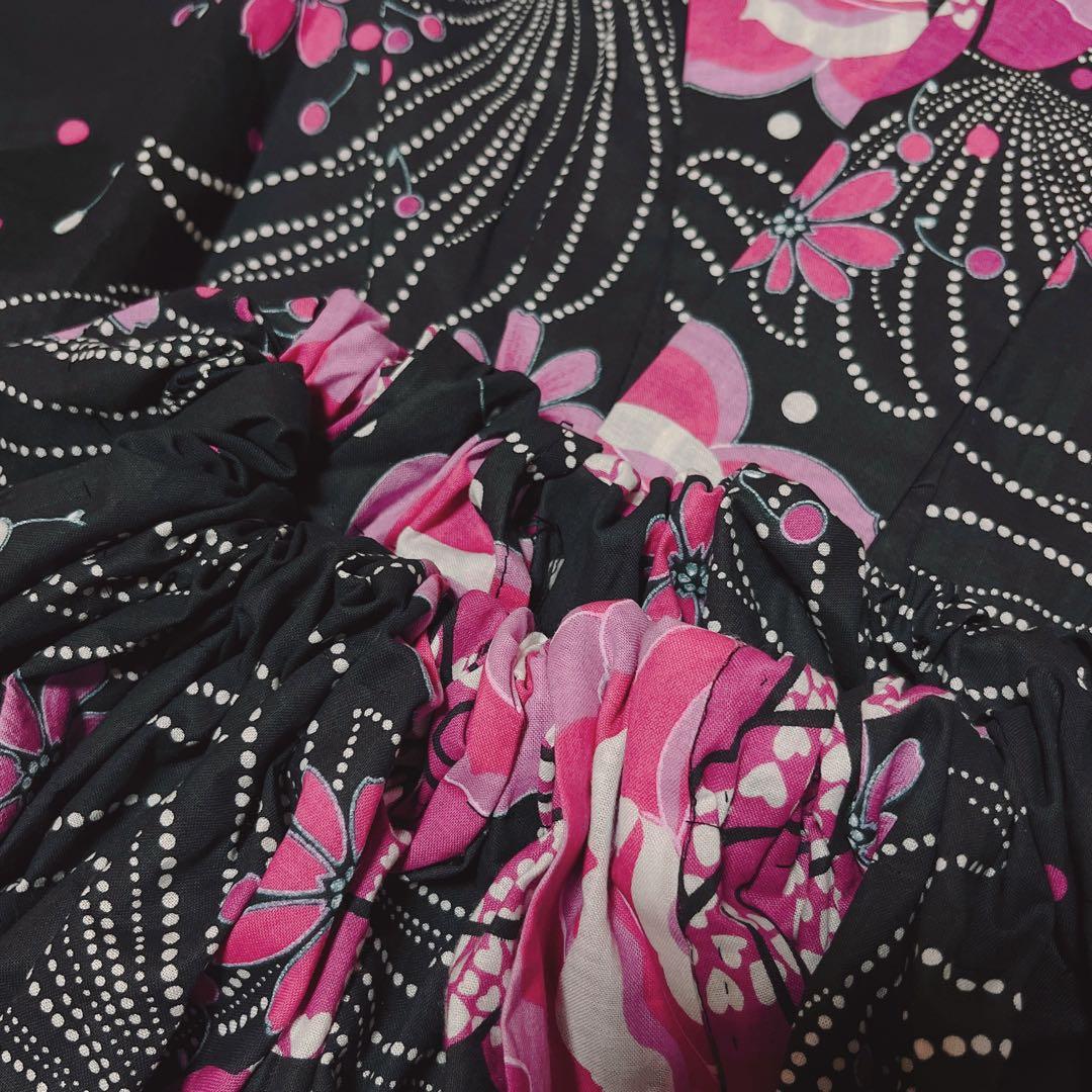 ドレス浴衣 　大人フリーサイズ　ハンドメイド　地雷　姫ギャル　バラ　ピンク