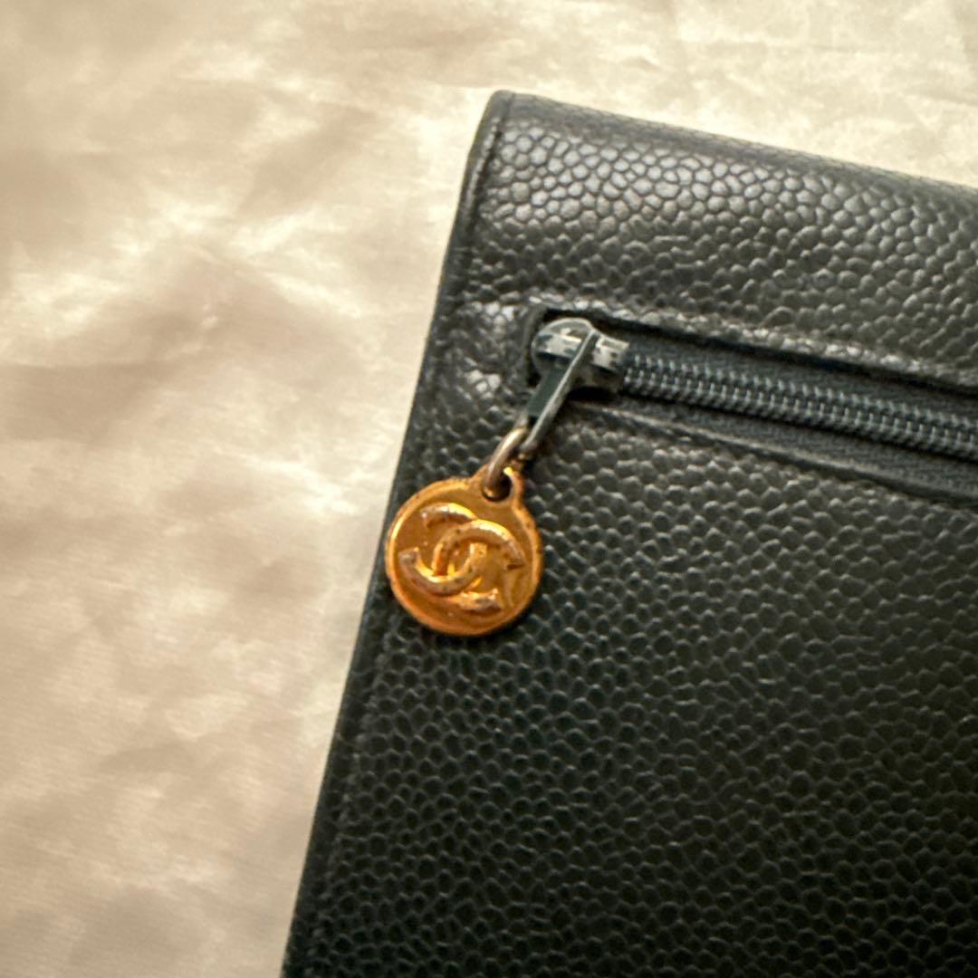 CHANEL Chanelブラックレザー 長財布 シャネル