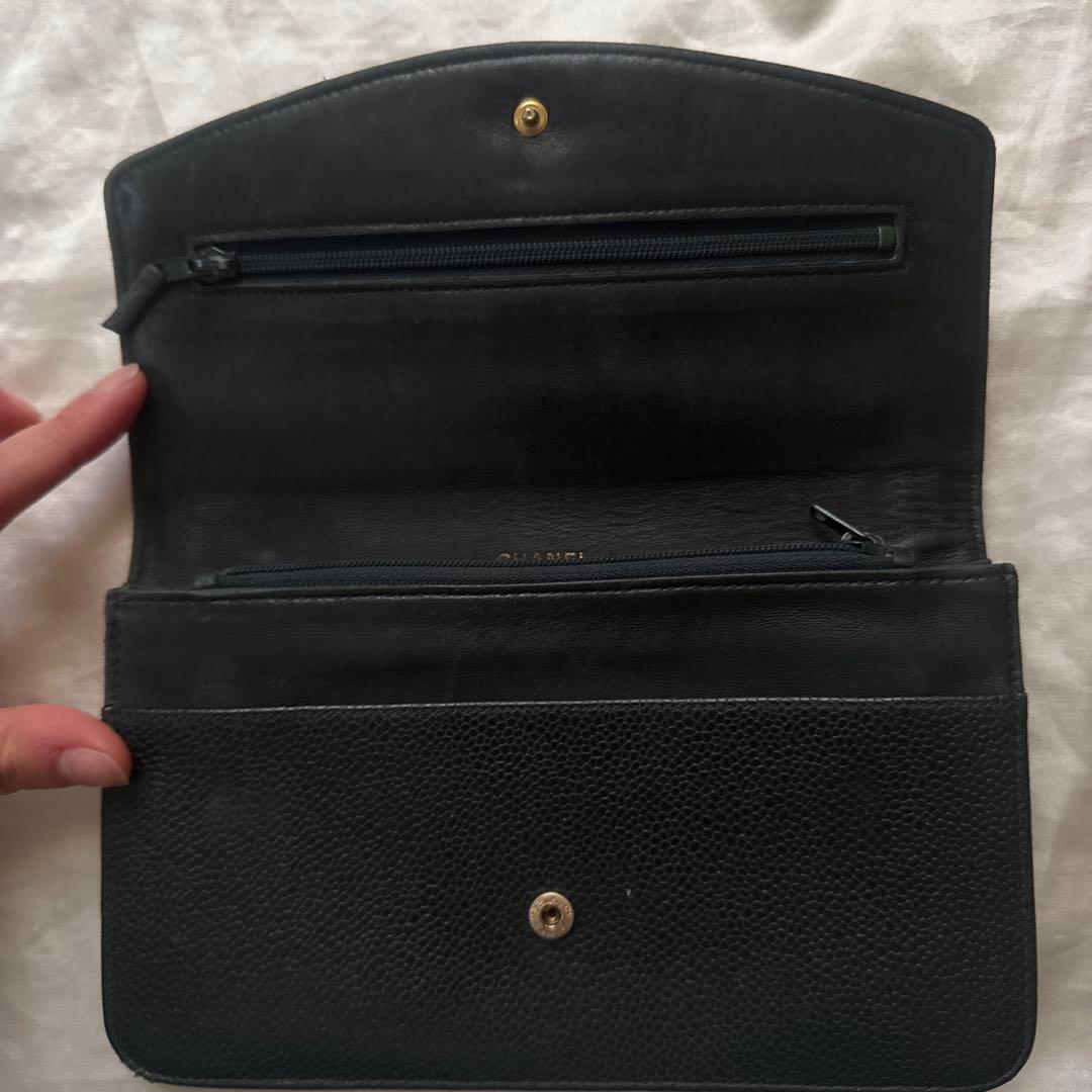CHANEL Chanelブラックレザー 長財布 シャネル