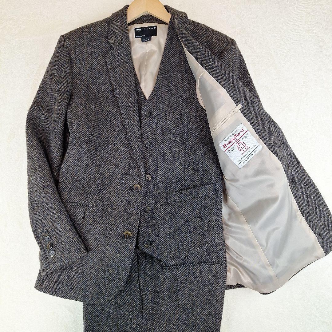 美品✨ハリスツイード　　スーツスリーピース　ヘリンボーン　L
