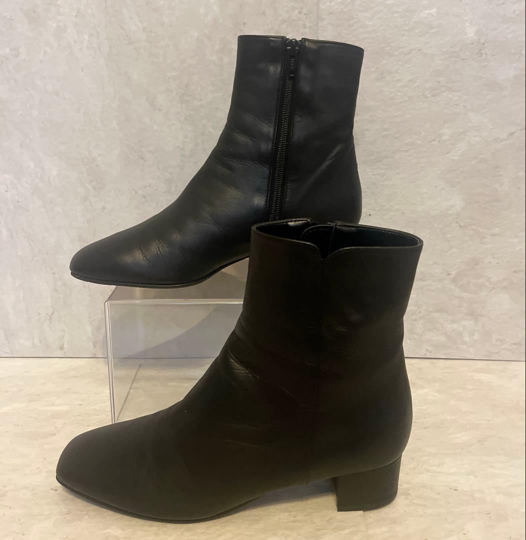 ダイアナ ショートブーツ スクエアトゥ サイドジップ ブラック 24㎝