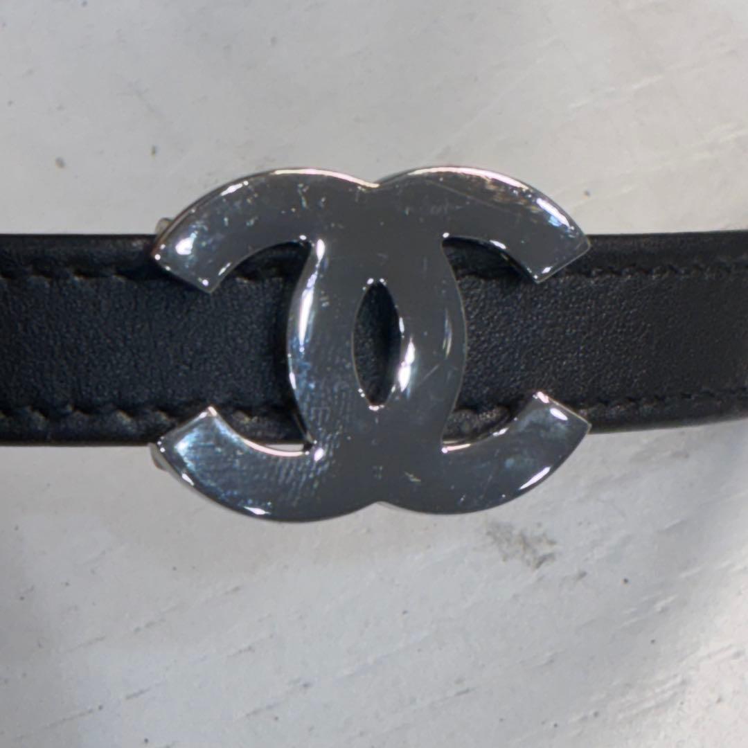 シャネル　CHANEL ココマーク　レザーベルト　ベルト　シルバー金具　ブラック