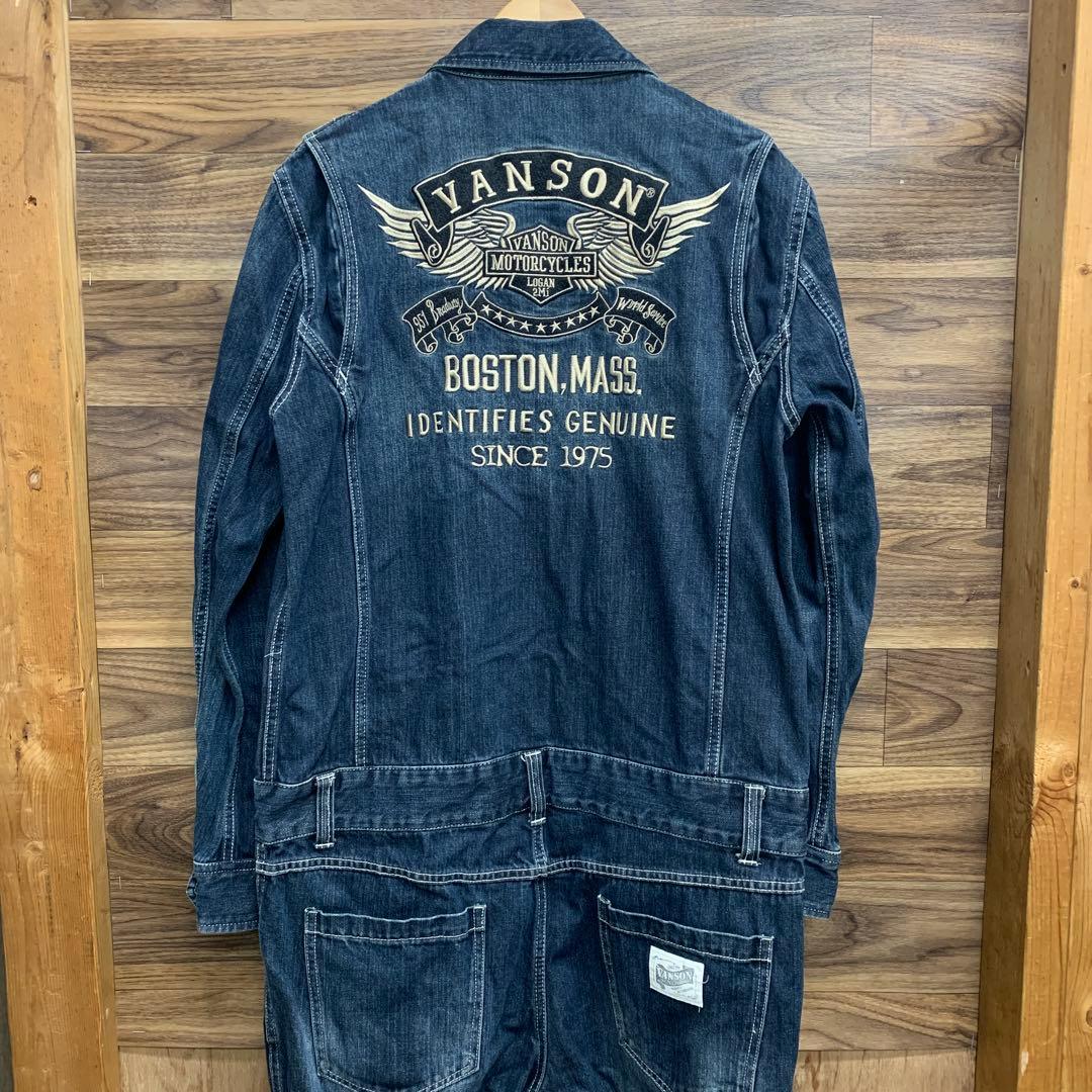 中古 VANSON 総刺繍 デニム オーバーオール つなぎ フライングエンブレム