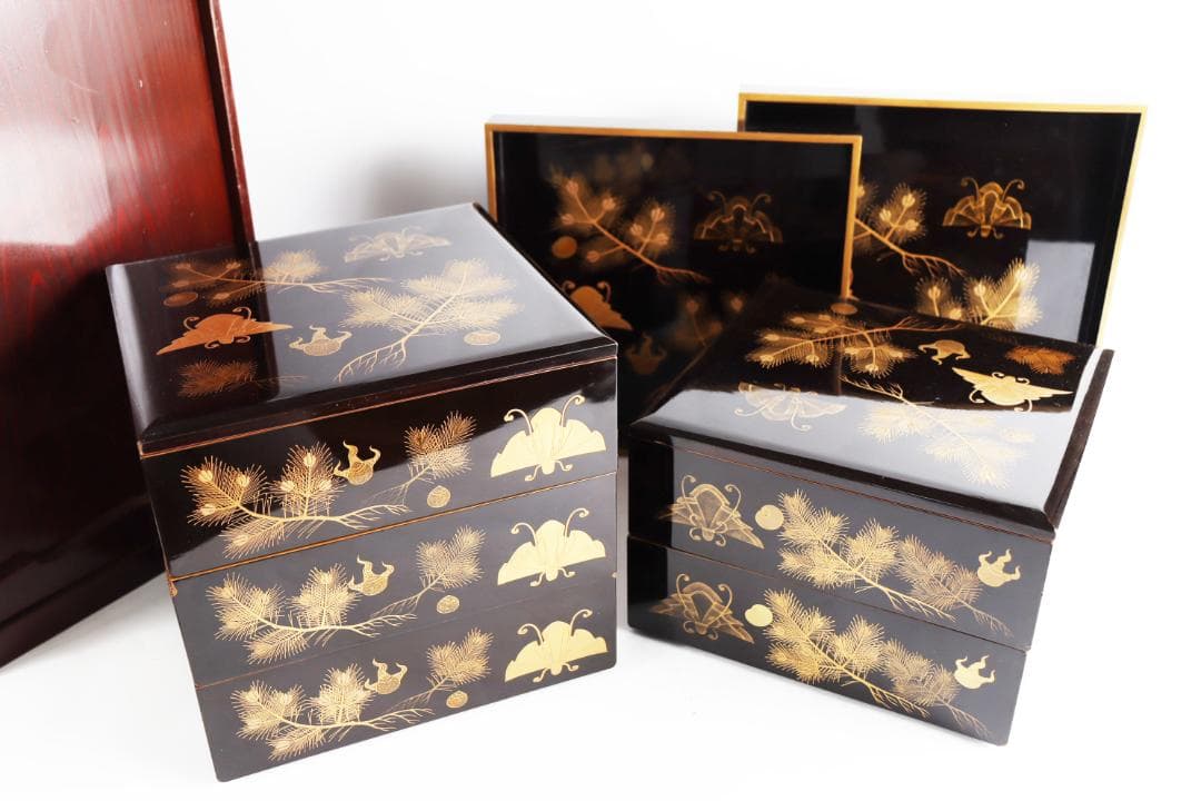 茶道具 蝶蒔絵 重箱 二枚蓋 共箱 漆芸 木製漆器