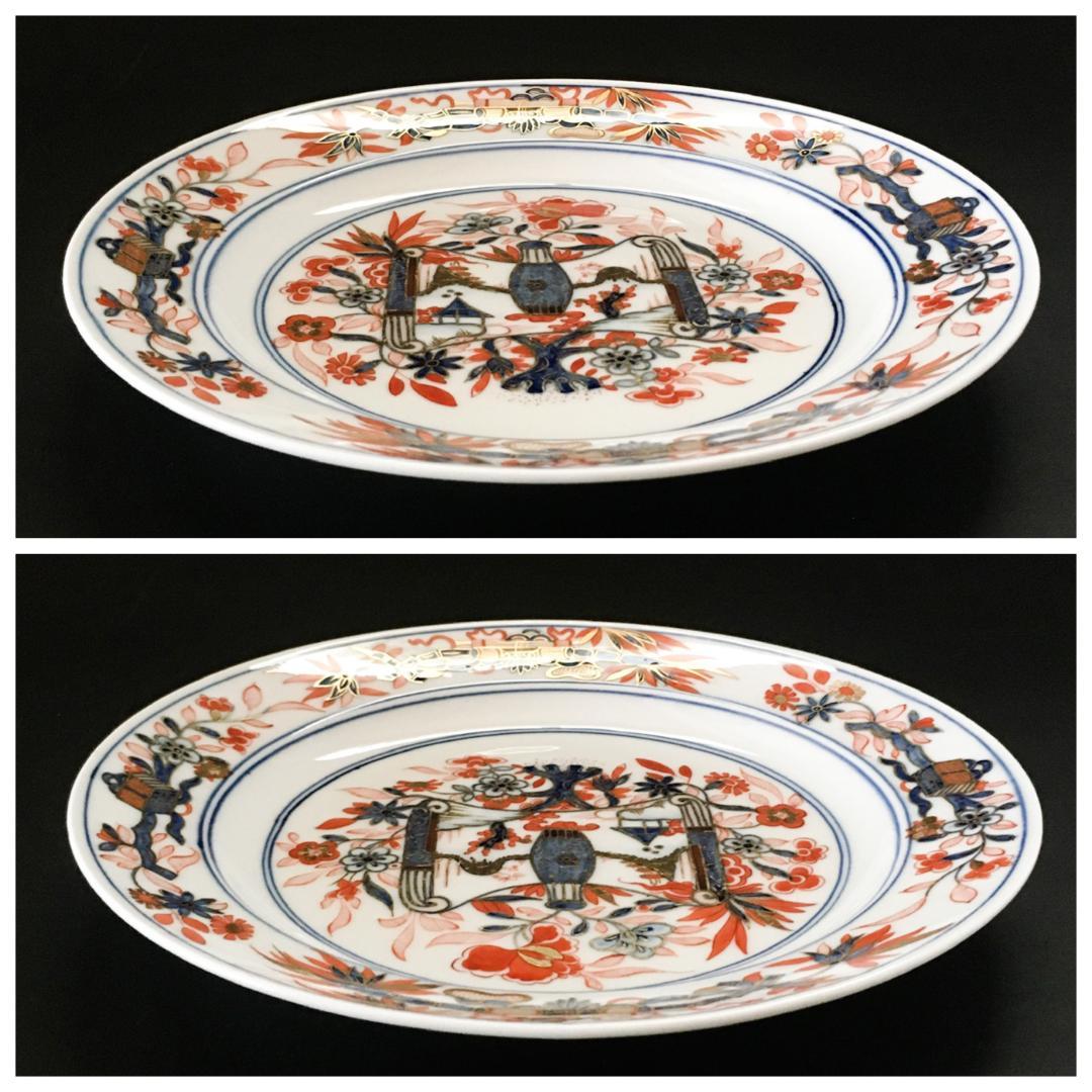 古マイセン 金彩 古伊万里写し 赤絵金襴手花壷紋  絵皿 直径 24.3cm