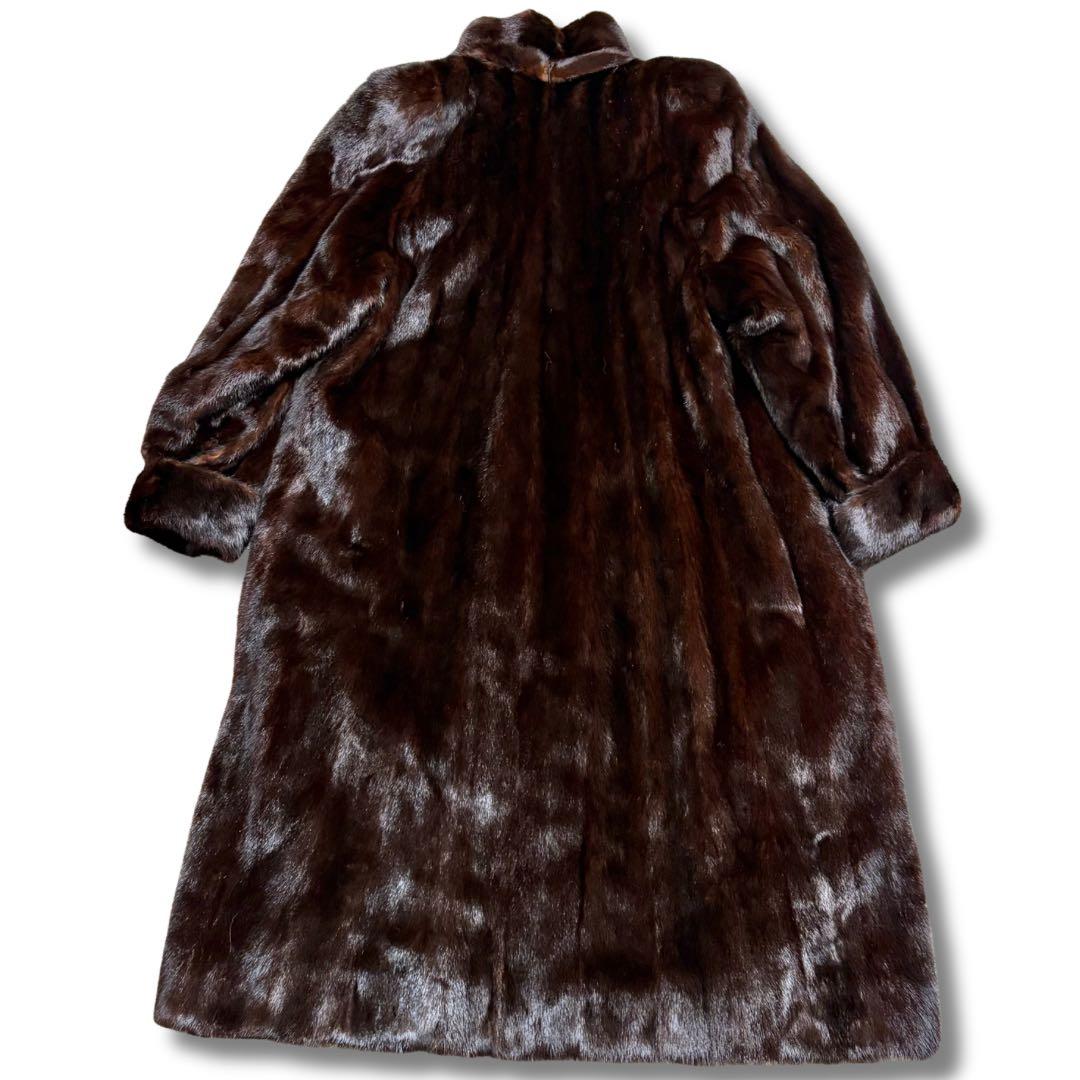 【着丈114cm/裾幅180cm】ダークミンク リアルファーコート 本毛皮 艶◎