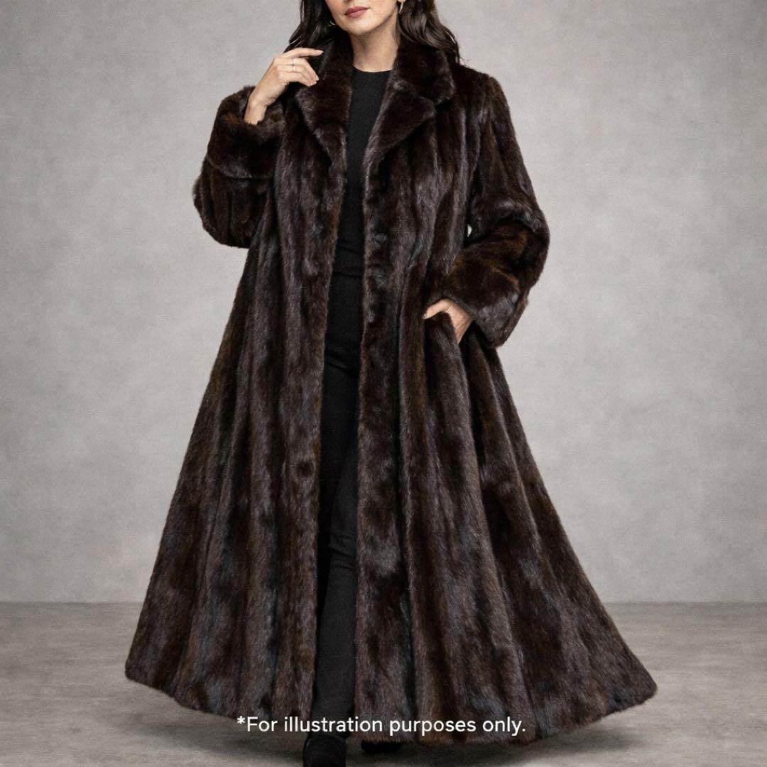 【着丈114cm/裾幅180cm】ダークミンク リアルファーコート 本毛皮 艶◎