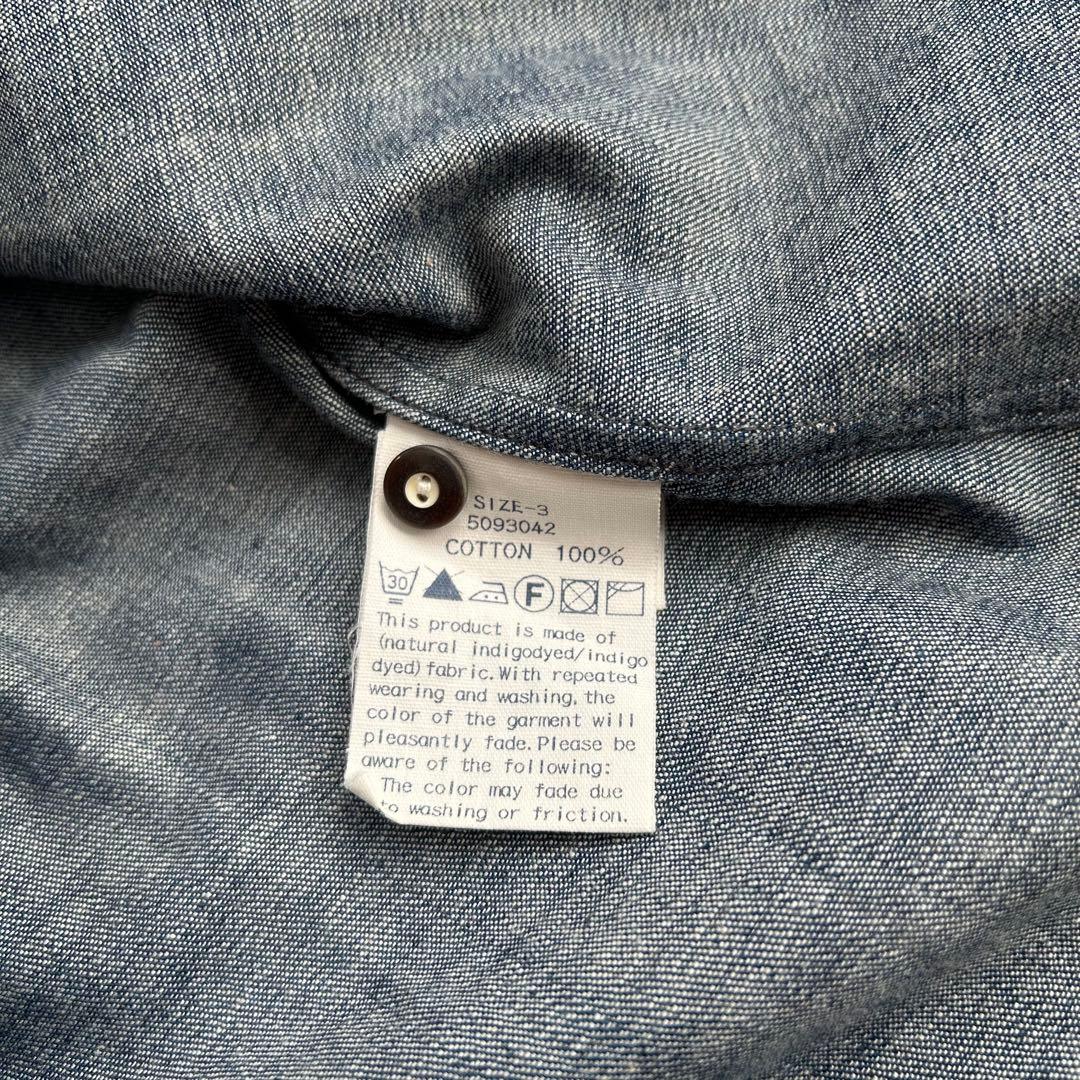 【極美品】45R インディゴ染め デニムシャツ コットン100%サイズ3 Ｒ刺繍