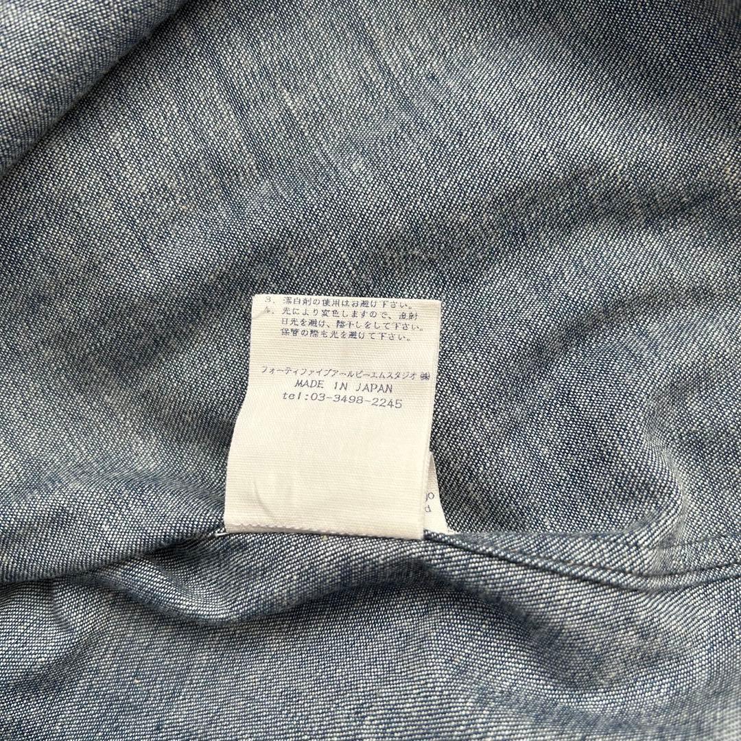 【極美品】45R インディゴ染め デニムシャツ コットン100%サイズ3 Ｒ刺繍