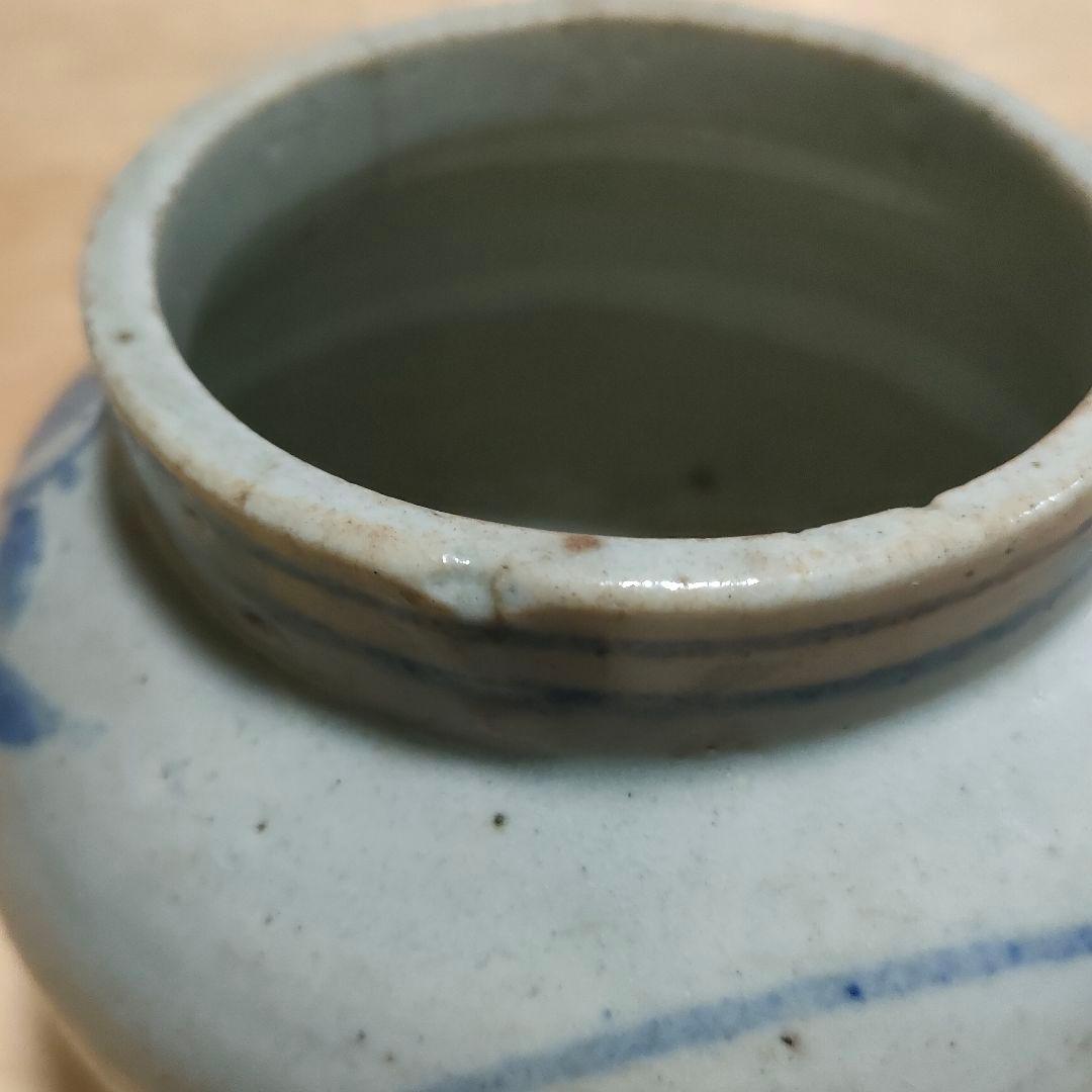 李朝染付壺　草花文　提灯壺　時代物　骨董No.162