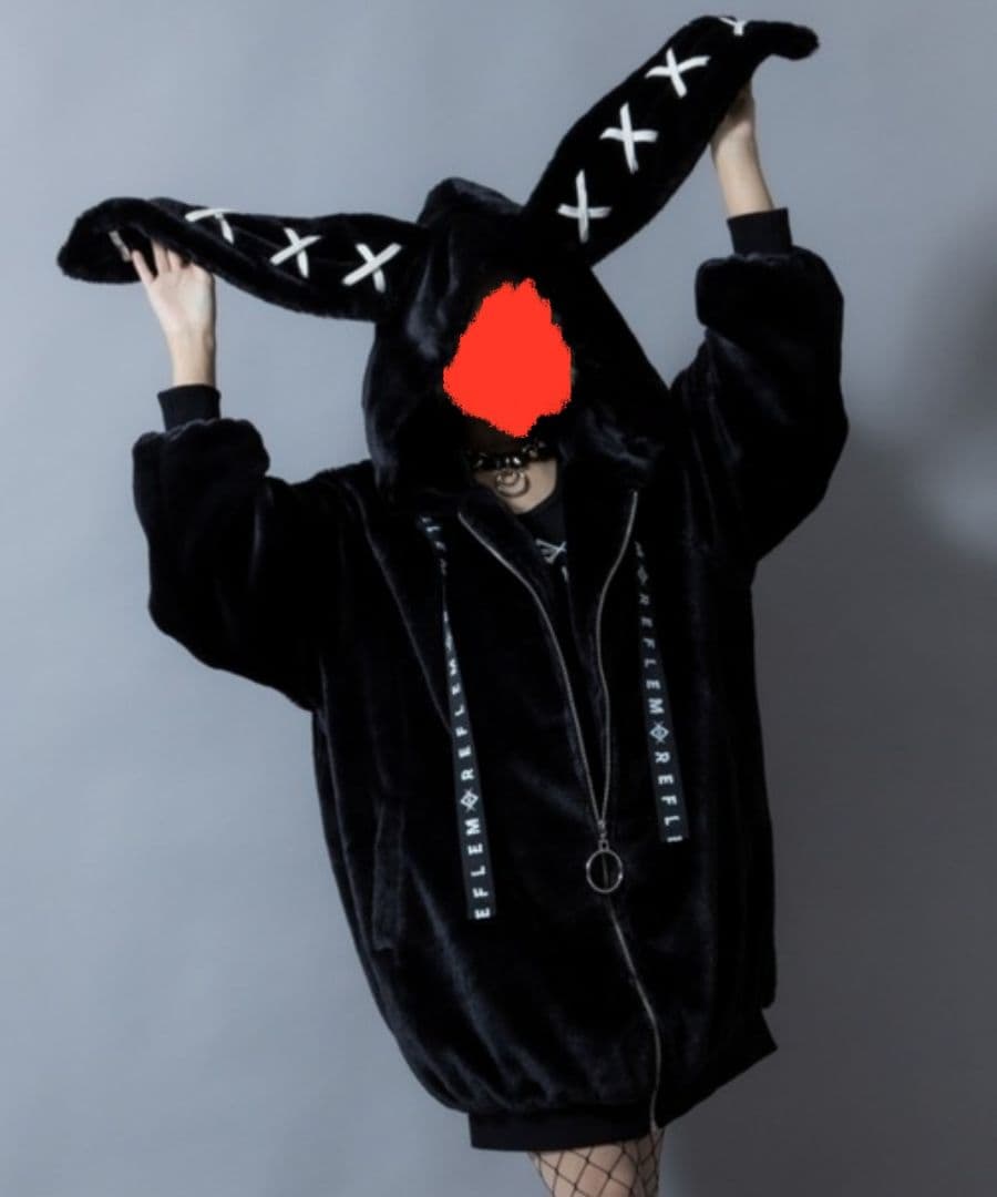 【レフレム】オーバーサイズ うさ耳付きフード フルジップパーカー