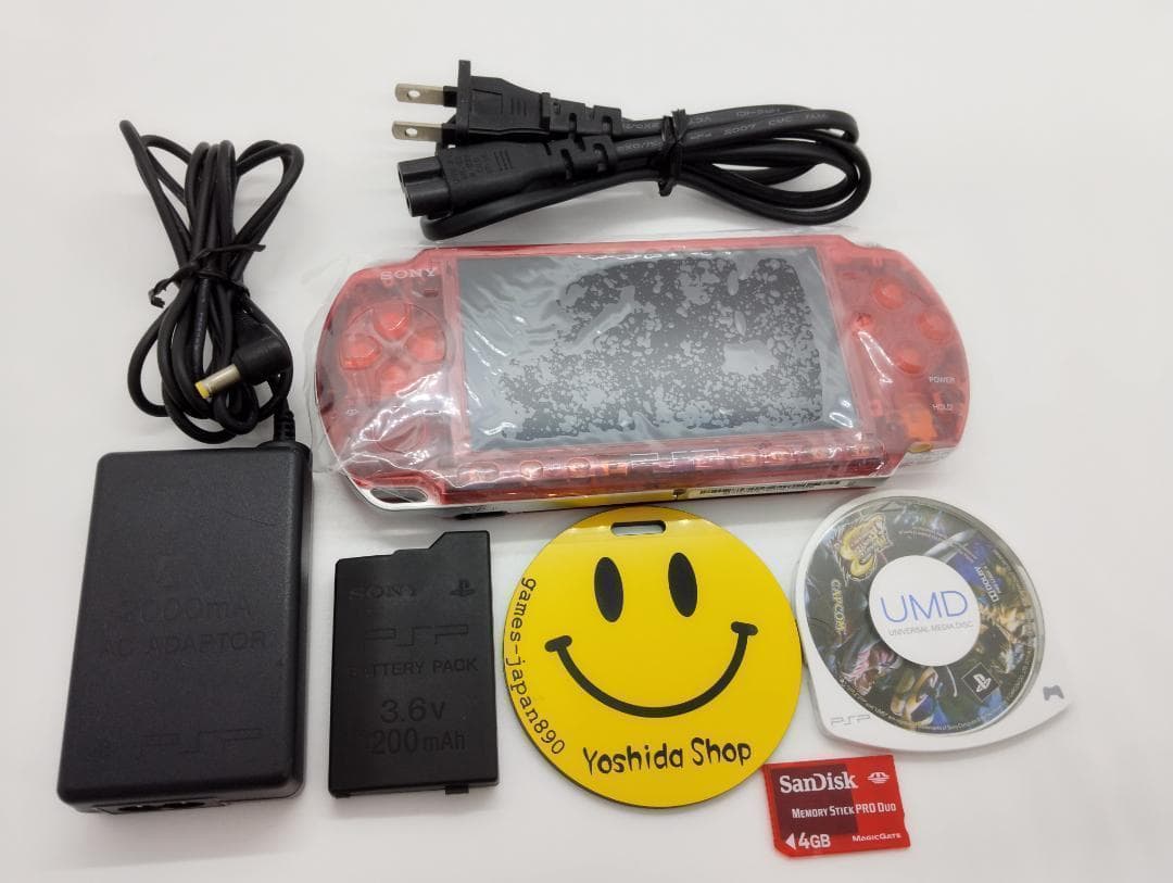 PSP 3000 すぐ遊べるセット【美品・カスタム】スケルトンレッドオプション付