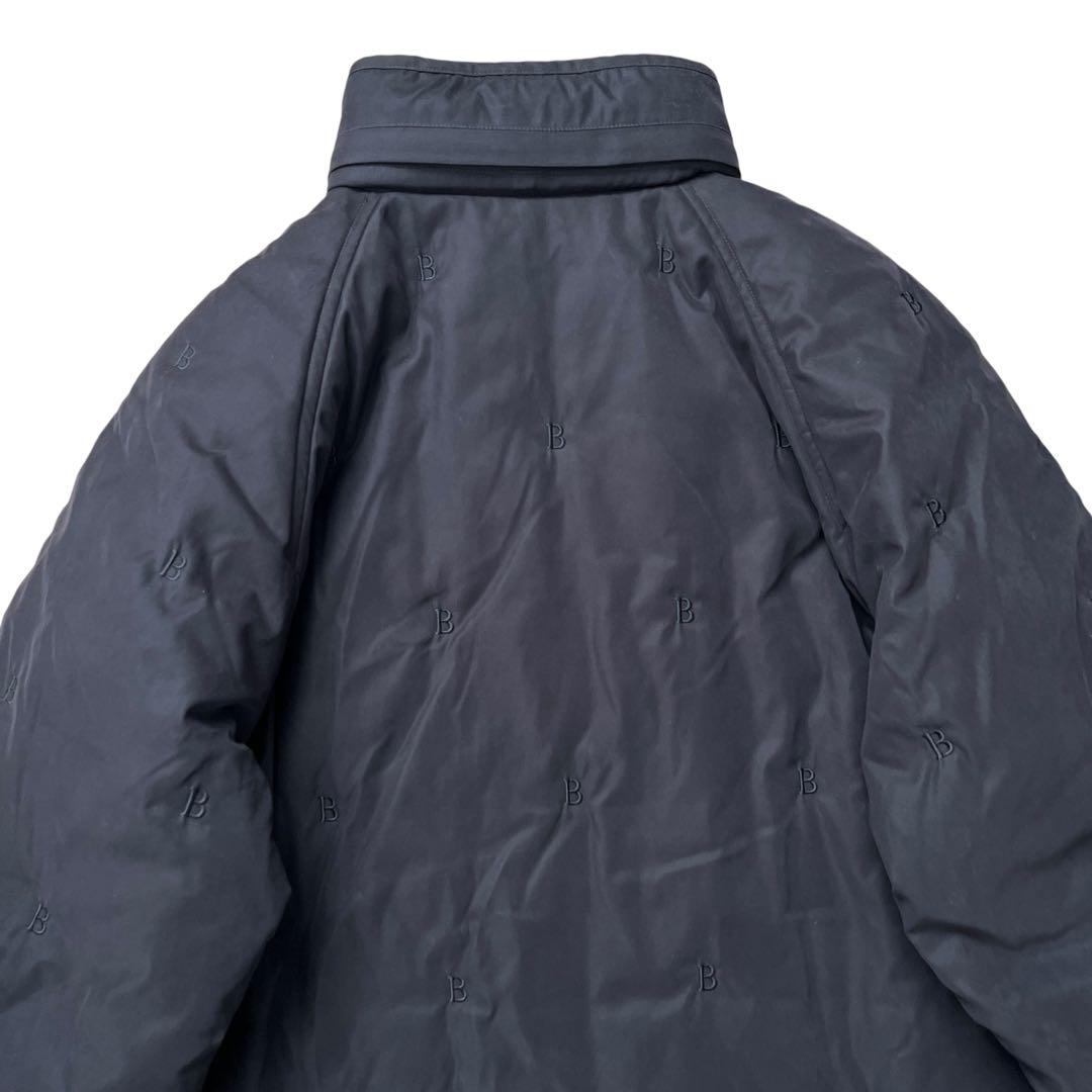 Burberry London　B刺繍　総柄　モッズコート　ロングコート　黒　M