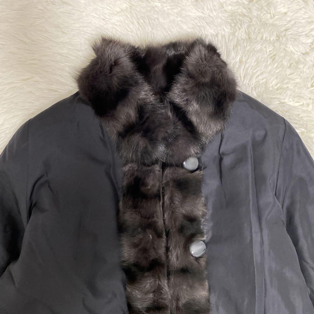 希少 美品 リアルファー リバーシブル 毛皮コート リス シルク ブラウン