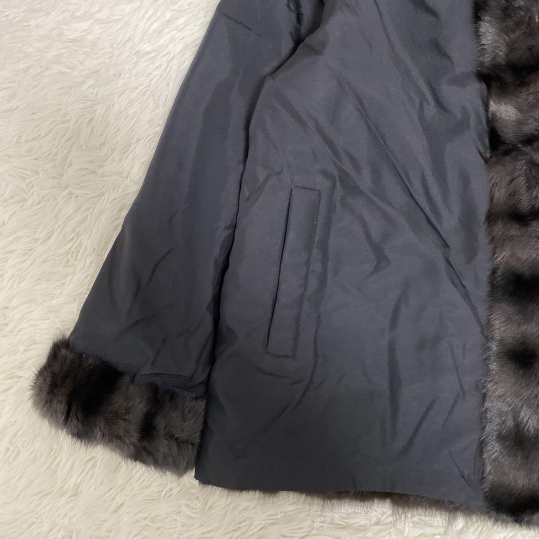 希少 美品 リアルファー リバーシブル 毛皮コート リス シルク ブラウン