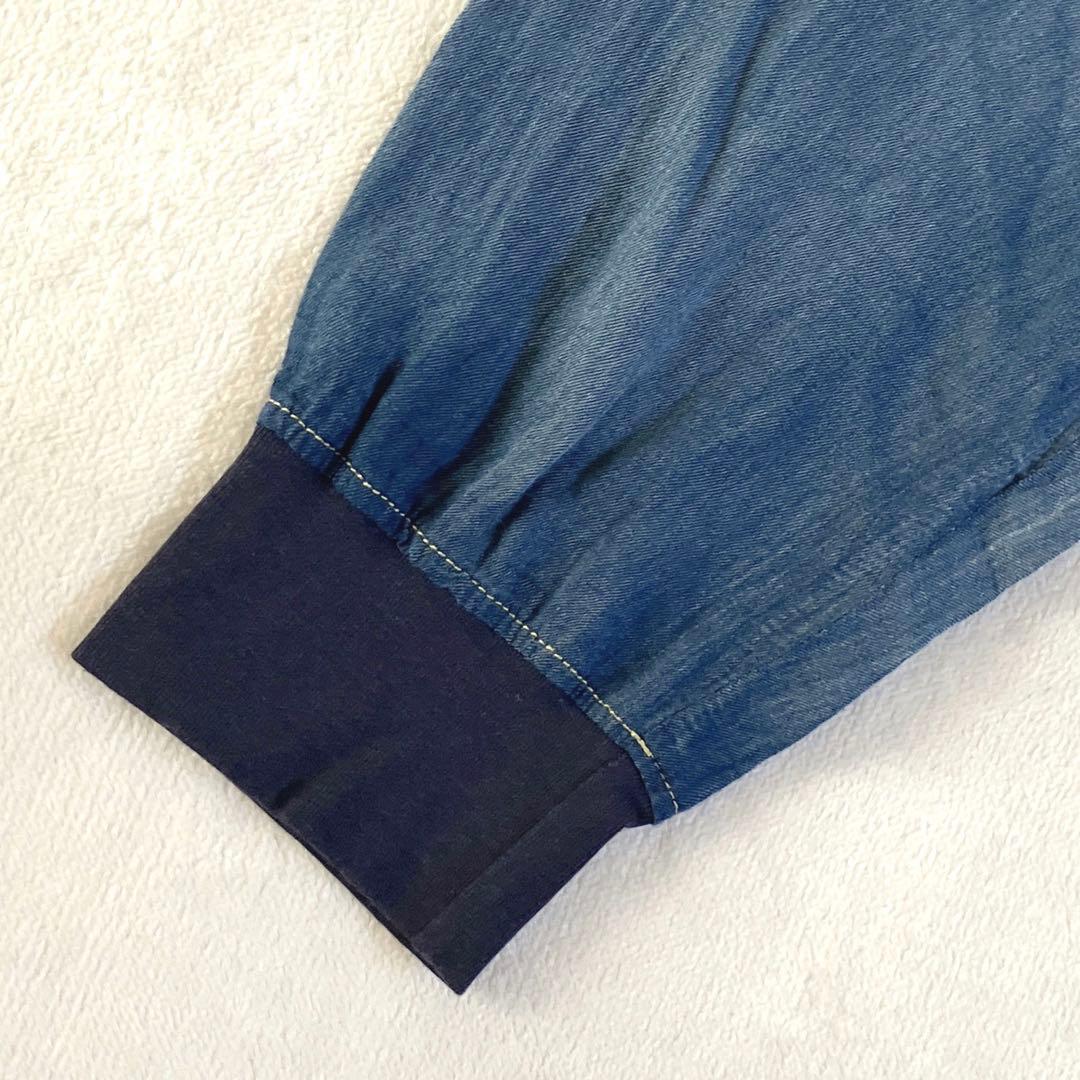 新品　DOUDOU 袖リブシアーデニムシャツ　ブルー