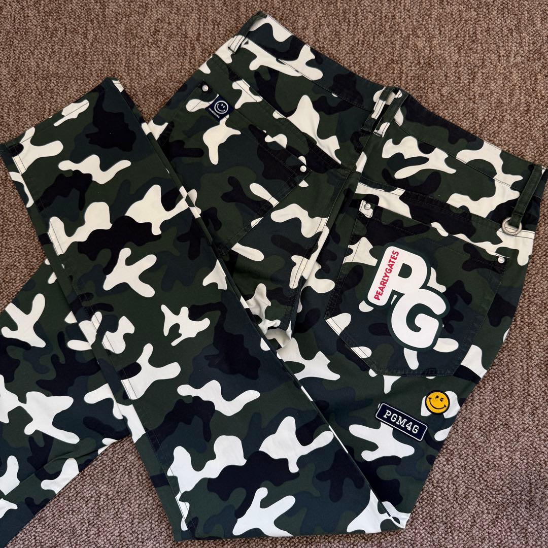 極美品　パーリーゲイツ　パンツ　迷彩　カモ柄　M〜L相当　アーミー　4 白　黒