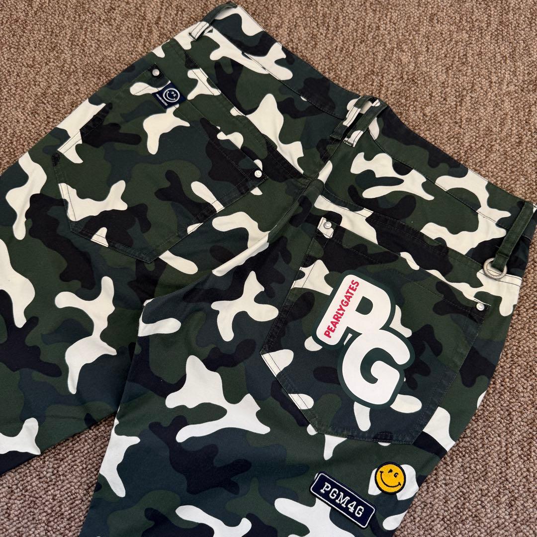 極美品　パーリーゲイツ　パンツ　迷彩　カモ柄　M〜L相当　アーミー　4 白　黒