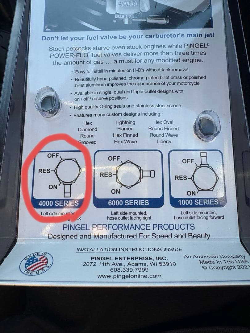 PINGEL ピンゲル 4311-CH 22mm 燃料コック