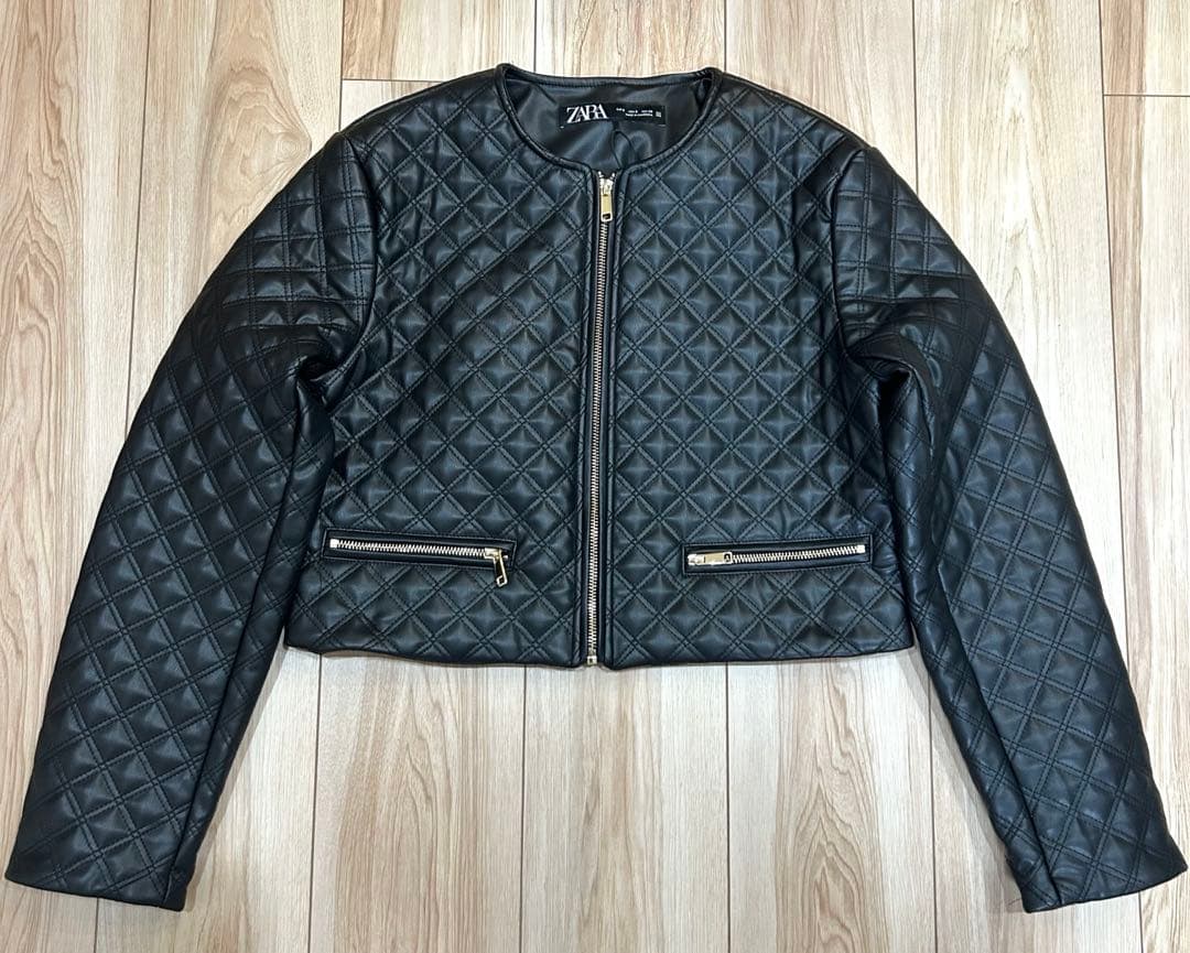 新品未使用　タグ付き　ZARA ショートキルティングフェイクレザージャケット　S
