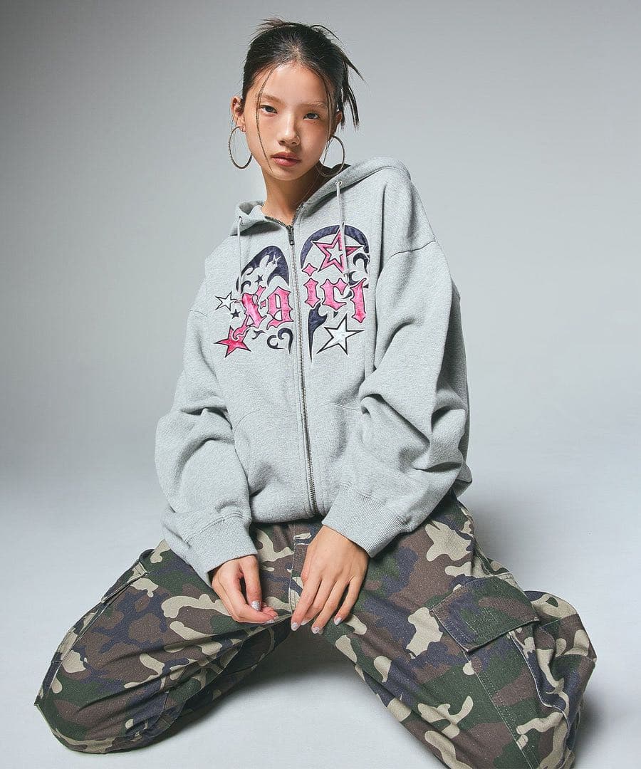 X-girl トライバルハートジップアップフーディ