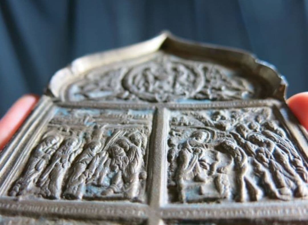 ③B　古銅イコン ～１９世紀　宗教画　清画　聖人　キリスト教　マリア像