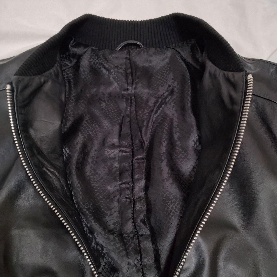 SHELLAC スリム 異素材切り替 ゴートレザー MA-1 ダブルジップ