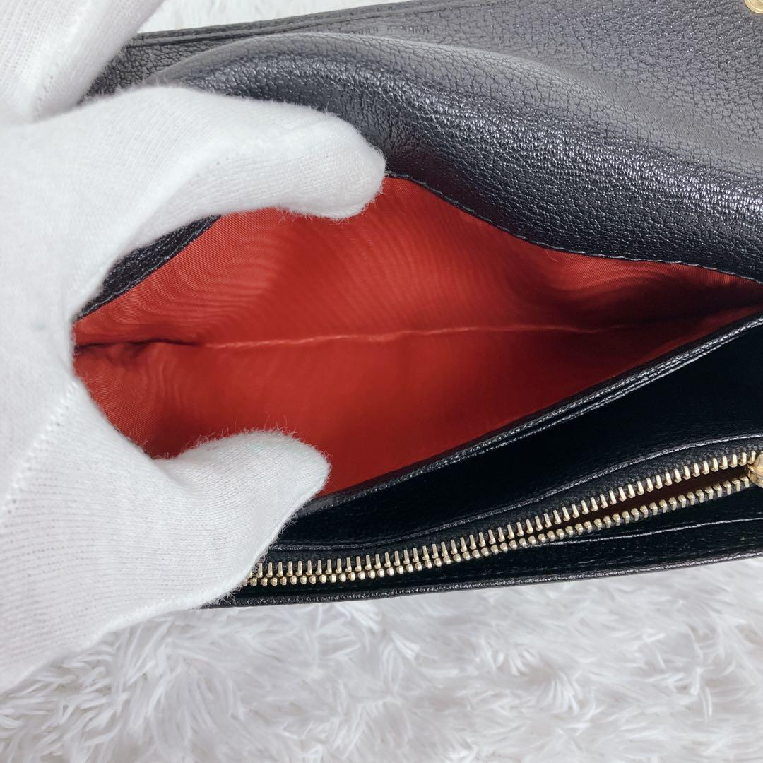 美品✨ミュウミュウ　長財布　リボン　ビジュー　スタッズ　レザー　ブラック　黒　金