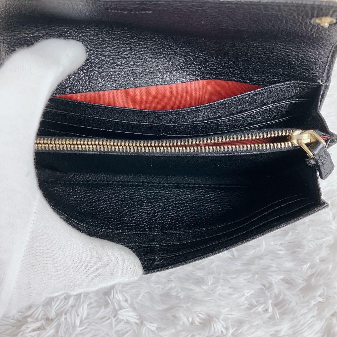 美品✨ミュウミュウ　長財布　リボン　ビジュー　スタッズ　レザー　ブラック　黒　金