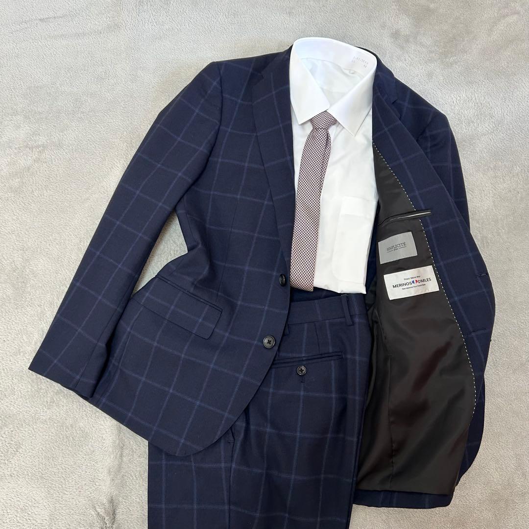 SIMPLICITEplus ネイビー チェック柄 ビジネススーツ M