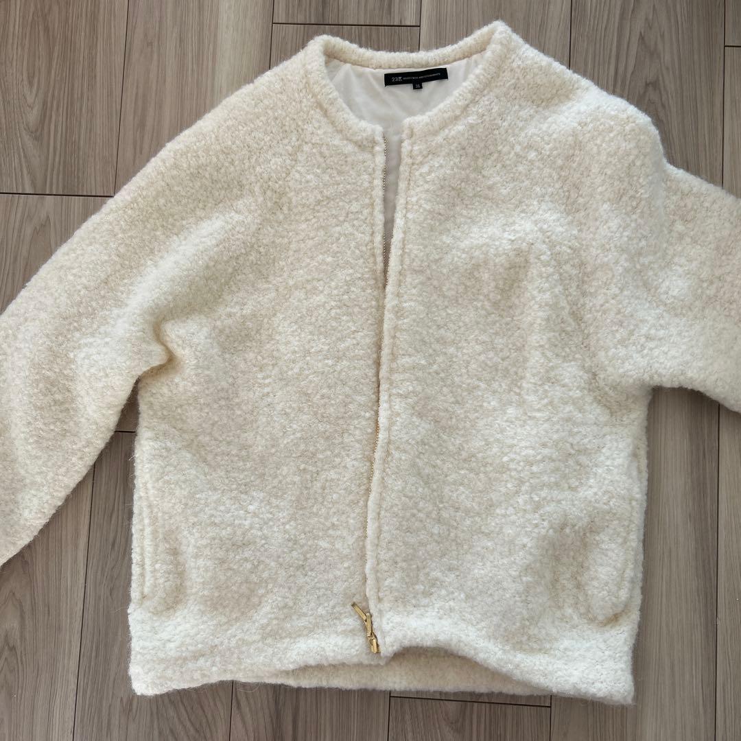 b*t様 23区 ボア ジャケット 38 アイボリー　ブークレニットブルゾン